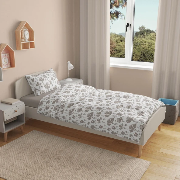 Soft Lily Tek Kişilik Nevresim Takımı - Gri / Beyaz - 2