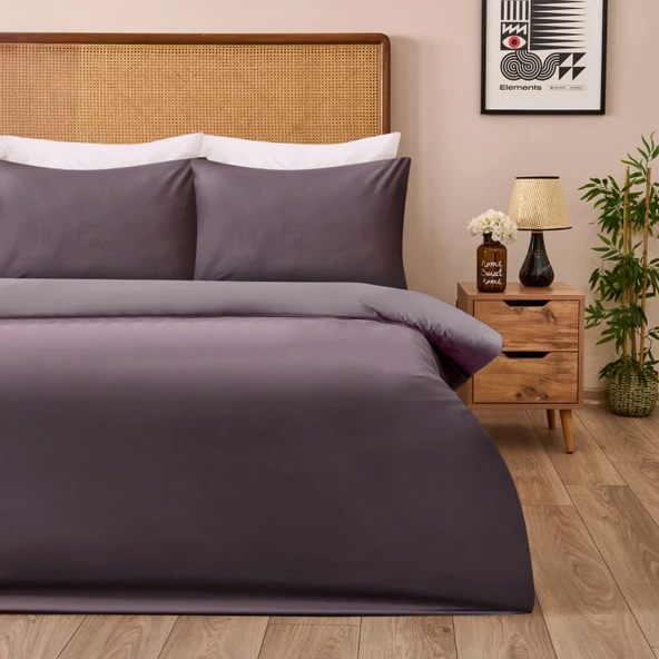 Soft Çift Renkli Çift Kişilik Nevresim Takımı - Antrasit / Taş - 2