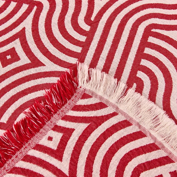 Soft Geometrik Desenli Tek Kişilik Yatak Örtüsü - Kırmızı - 160x225 cm - 3