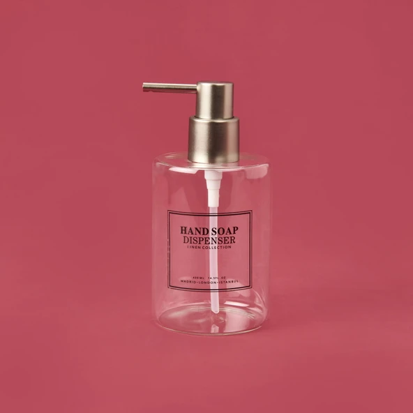 Yuvarlak Borosilikat Cam Sıvı Sabunluk - Şeffaf / Gri