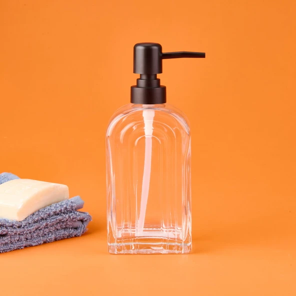 Cam Sıvı Sabunluk - Şeffaf / Siyah - 20x8 cm - 2