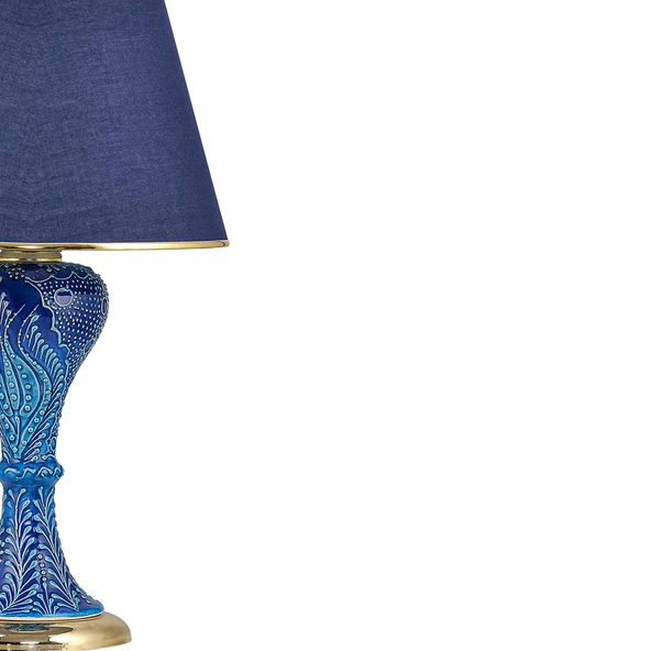 Light Gordion Çini Detaylı Seramik Abajur - Mavi Şapka / Gold Ayak - 3
