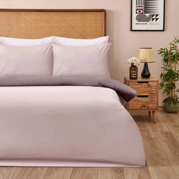 Soft Çift Renkli Çift Kişilik Nevresim Takımı - Bej / Taş