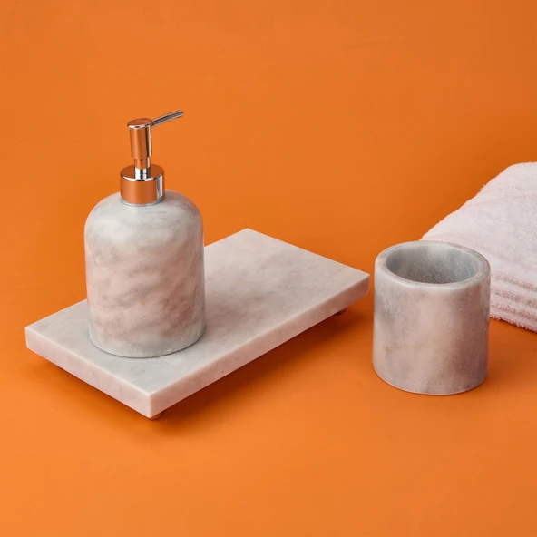 Bath 3'lü Mermer Banyo Seti - Gri - 3