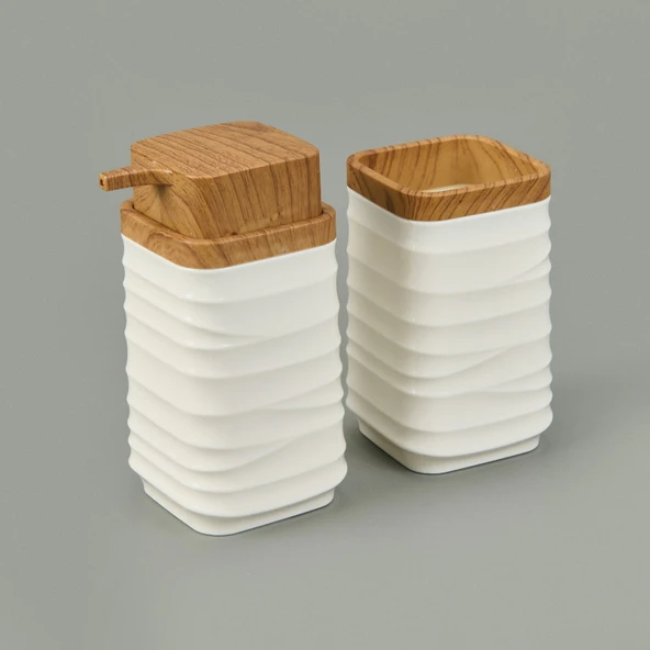 Bath Luna 2'li Sıvı Sabunluk ve Diş Fırçalık Seti - Beyaz