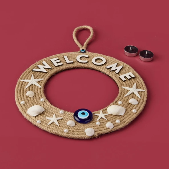 Dekoratif Welcome Shell Kapı Süsü - Renkli - 30 cm - 2