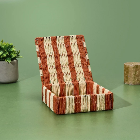 Deco Varese Dekoratif Kutu - Turuncu / Krem - 18x18x5 cm