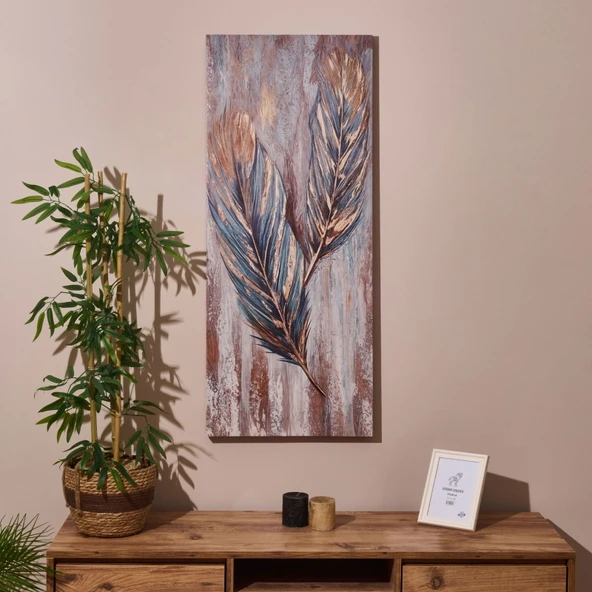 Deco Leaf Kanvas Tablo - Renkli - 50x120 cm ürün görseli 1