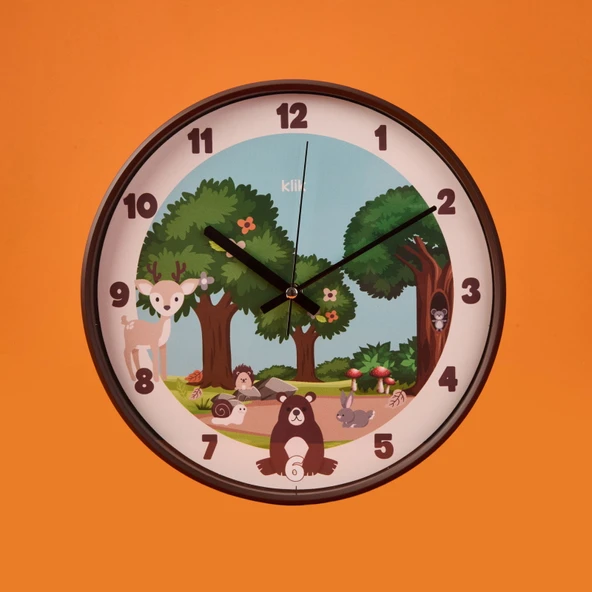 Slim Doğa Çocuk Odası Duvar Saati - Kahverengi - 30 cm - 2