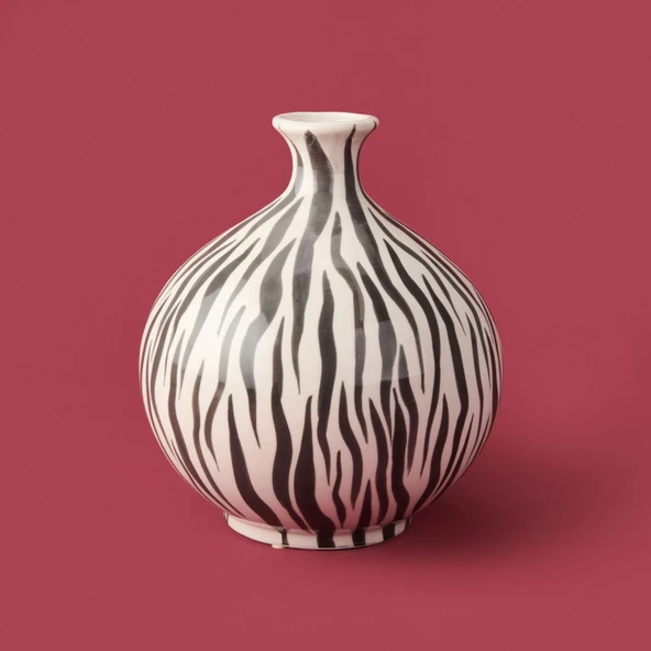 Deco Elegant Curves Vazo - Siyah / Beyaz - 28 cm