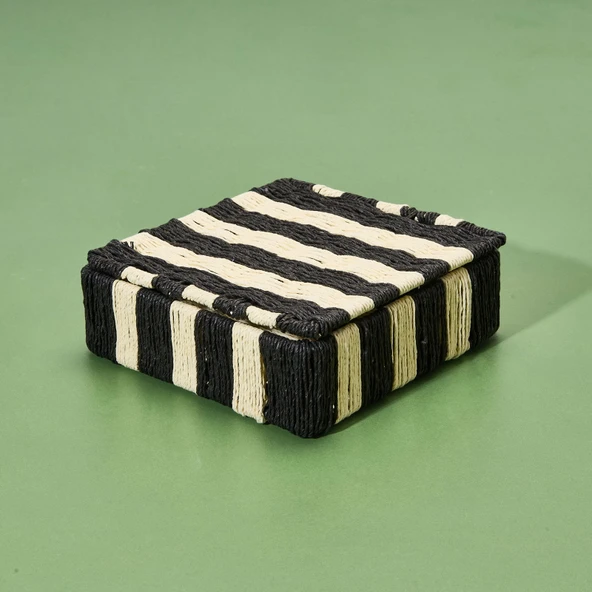 Deco Varese Dekoratif Kutu - Siyah / Krem - 18x18x5 cm - 3