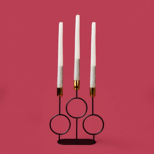 Deco Cerchio Şamdan - Siyah / Gold - 26 cm - 2