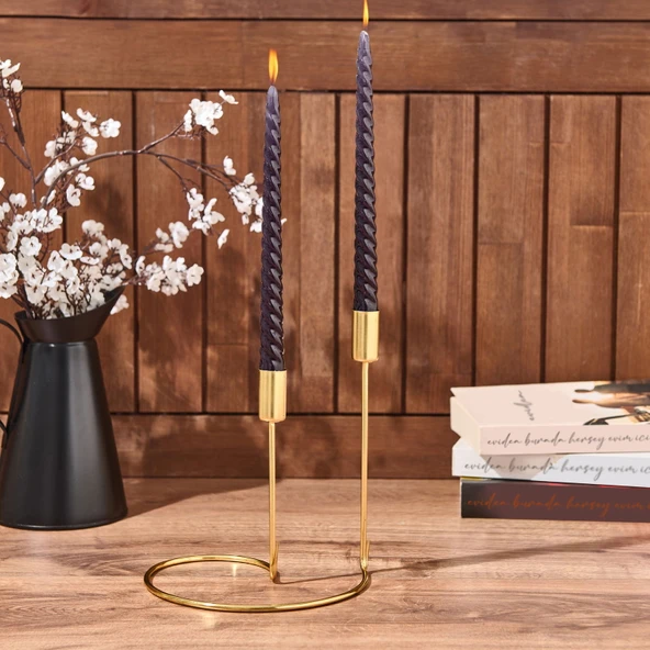 2'li Burgu Şamdan Mumu - Siyah - 25 cm ürün görseli 1