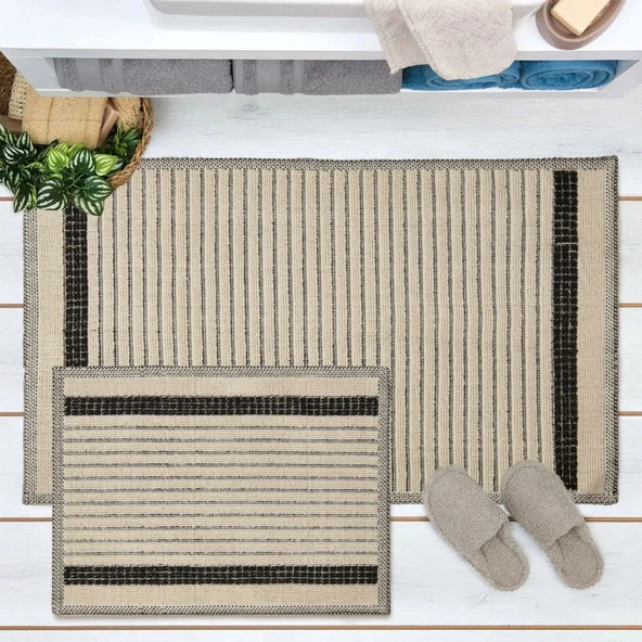 Soft Linya 2'li Banyo Paspası - Ekru - 60x100 cm + 50x60 cm