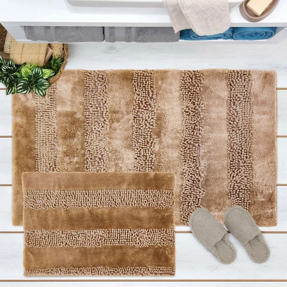 Soft Line 2'li Banyo Paspası - Vizon - 60x90 cm + 45x60 cm