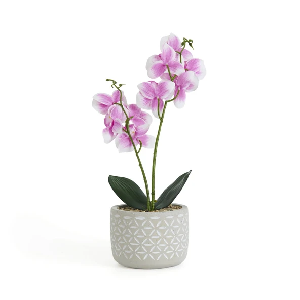 Beton Saksıda Real Touch Orkide - Pembe - 12x35 cm