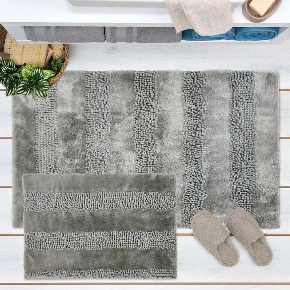 Soft Line 2'li Banyo Paspası - Gri - 60x90 cm + 45x60 cm