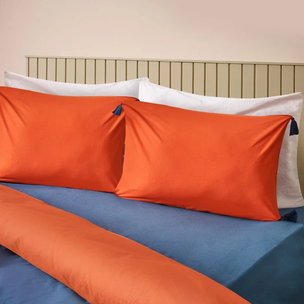 Soft Colorful Çift Kişilik Nevresim Takımı - Kiremit / Lacivert - 2