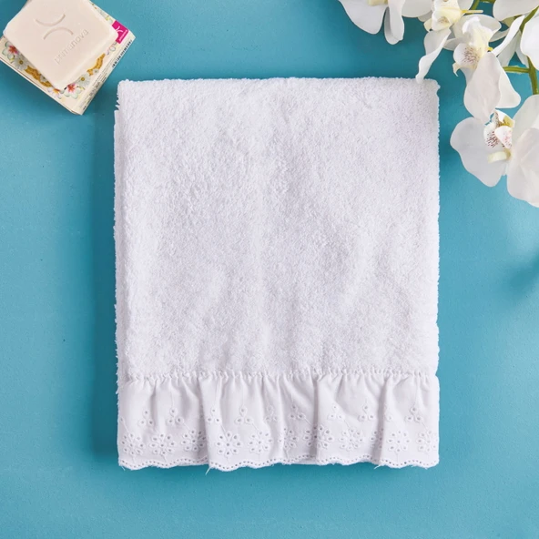 Soft Fırfırlı Yüz Havlusu - Beyaz - 50x90 cm ürün görseli