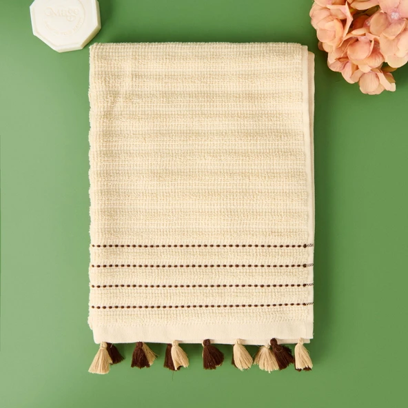 Soft Püsküllü Yüz Havlusu - Bej - 50x90 cm ürün görseli