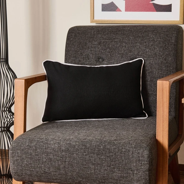 Soft Ethnic Biyeli Kırlent - Siyah - 30x50 cm ürün görseli