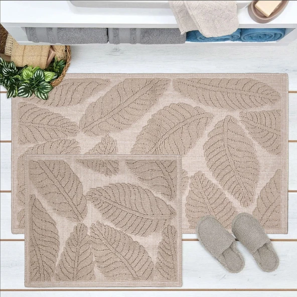 Soft Big Barg 2'li Banyo Paspası - Bej - 60x100 cm + 50x60 cm