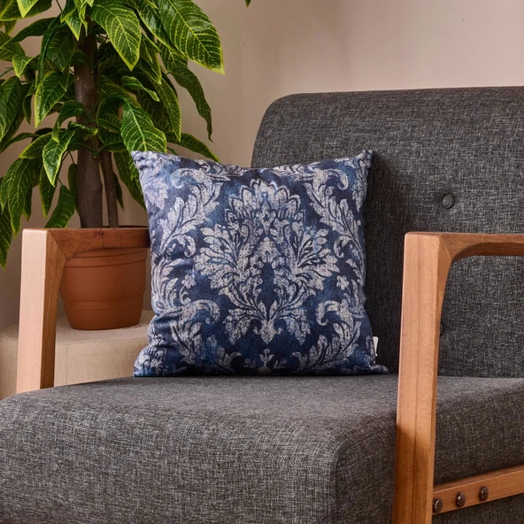 Soft Barok Desenli Kırlent - Lacivert - 40x40 cm ürün görseli