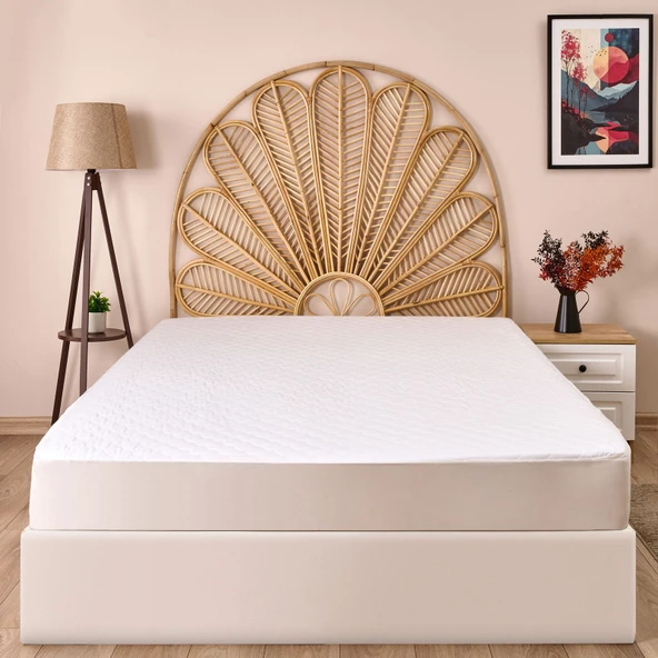 Soft Dalga Kapitoneli Fitted Çift Kişilik Alez - Beyaz - 160x200 cm ürün görseli 1