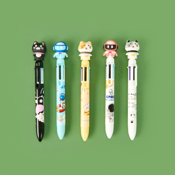 Unick Color New Cats 6 Renkli Tükenmez Kalem - Asorti - 17 cm - 2