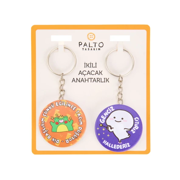 Tasarım Tacım Düşüyor 2'li Metal Anahtarlık Seti - Renkli - 10 cm
