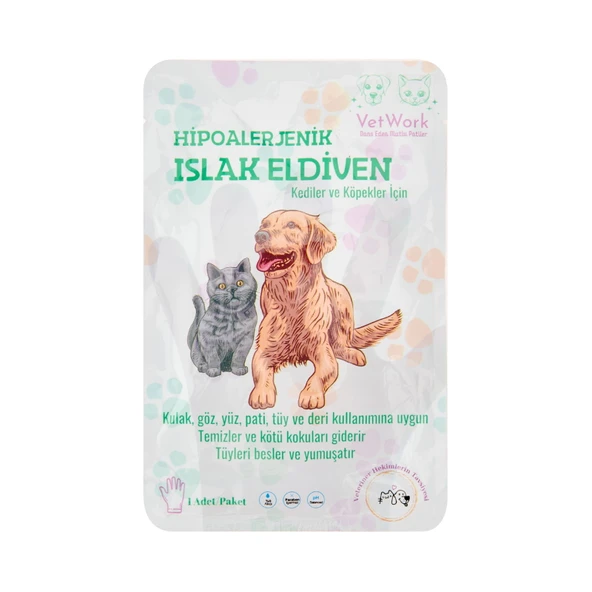 Hipoalerjenik Islak Kedi Köpek Eldiveni - Beyaz - 18 cm