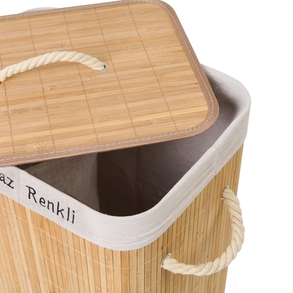 Living Bambu Çift Hazneli Örme Çamaşır Sepeti - Bej - 80 lt - 3