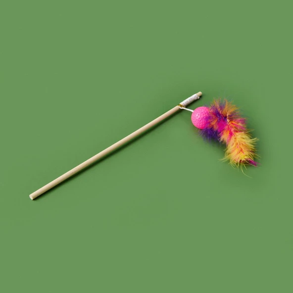 Ahşap Saplı Kedi Oyuncağı - Asorti - 41 cm