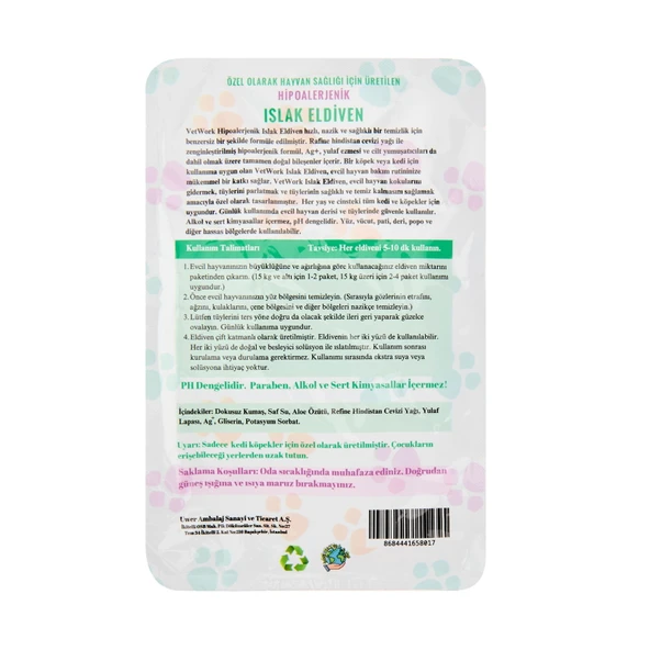 Hipoalerjenik Islak Kedi Köpek Eldiveni - Beyaz - 18 cm - 2