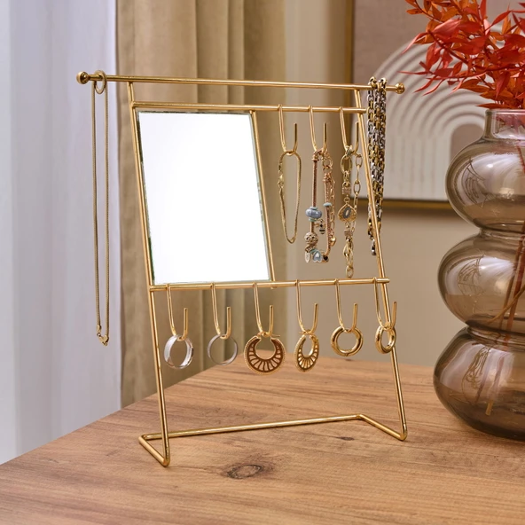 Metal Dikdörtgen Aynalı Takı Askısı - Sarı - 26,5x26,5x7 cm ürün görseli