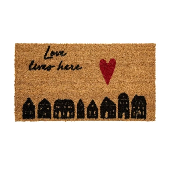 Home Koko Kalpli Evler Desenli Kapı Paspası - Bej - 35x60 cm
