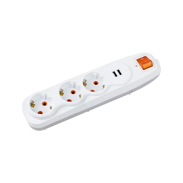 Usb Girişli, Çocuk Kilitli, Anahtarlı ve Akım Korumalı 3'lü Uzatma Kablosu