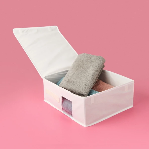 Home PVC Detaylı Hurç - Beyaz - 38x33x15 cm ürün görseli