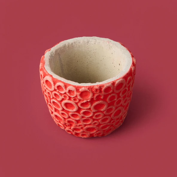 Halka Desenli Beton Saksı - Turuncu - 7x9 cm - 3