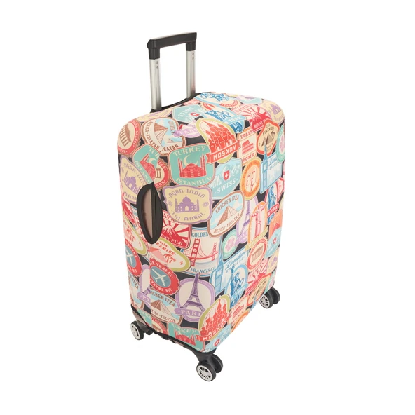 Mektup Pulu Baskılı Orta Boy Valiz Kılıfı - Renkli - 64x45x26 cm - 3