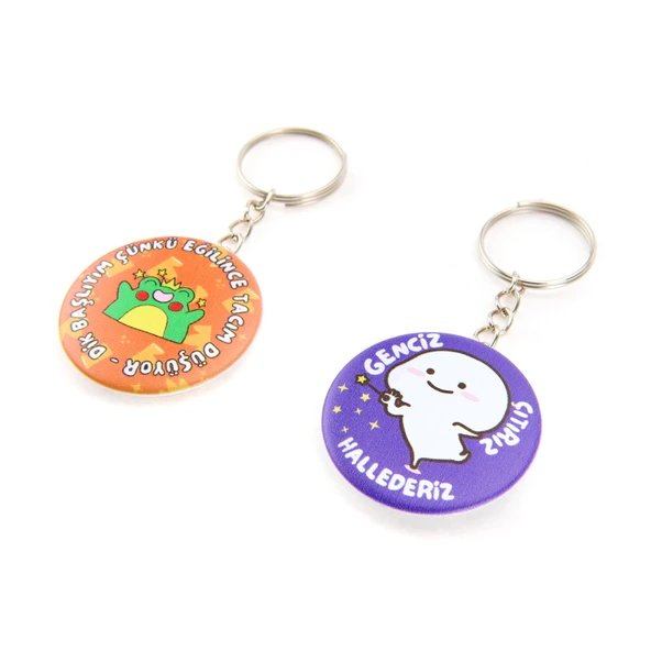 Tasarım Tacım Düşüyor 2'li Metal Anahtarlık Seti - Renkli - 10 cm - 3