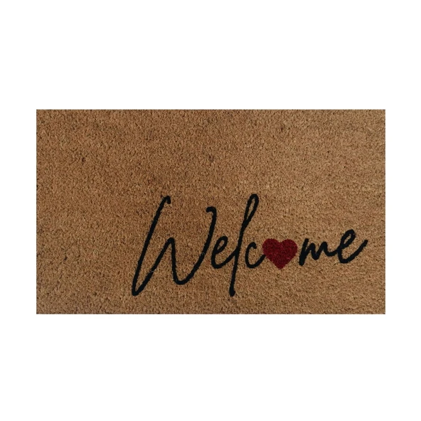 Home Koko Kalpli Welcome Desenli Kapı Paspası - Bej - 35x60 cm