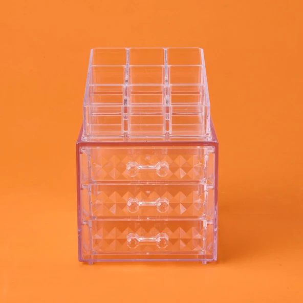 Living Diamond 3 Çekmeceli Takı ve Makyaj Organizeri - Şeffaf - 15x13x18 cm