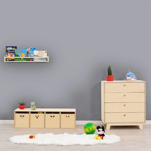 My Emoji 4'lü Ahşap Oyuncak Düzenleyici - Natürel - 34,5x33x120 cm - 3