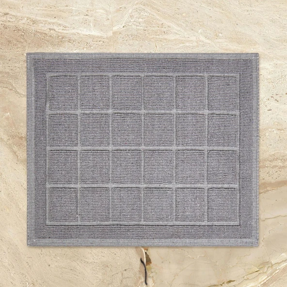 Soft Kare Desen 2'li Banyo Paspası - Gri - 60x100 cm + 50x60 cm - 3