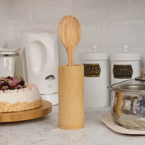 Zeytin Ağacı Geniş Servis Kaşığı - Açık Kahverengi - 30 cm - 3