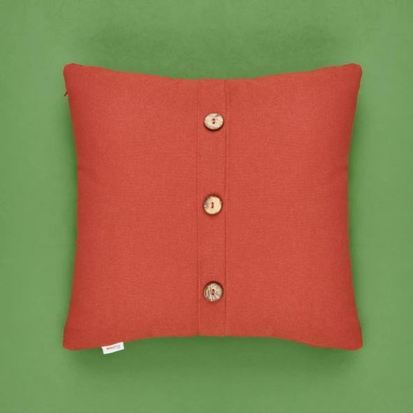 Soft Colorful Düğme Detaylı Kırlent - Kiremit - 40x40 cm ürün görseli