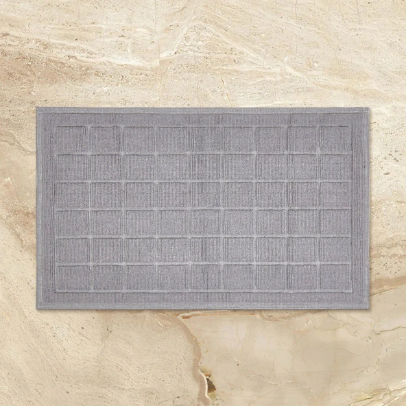 Soft Kare Desen 2'li Banyo Paspası - Gri - 60x100 cm + 50x60 cm - 2