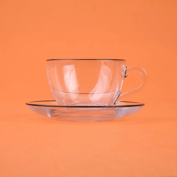 Pure Siyah Rimli 2'li Çay Fincanı Seti - Şeffaf / Siyah - 240 ml - 3