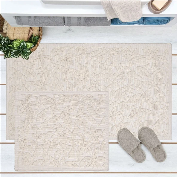 Soft Barg 2'li Banyo Paspası - Ekru - 60x100 cm + 50x60 cm